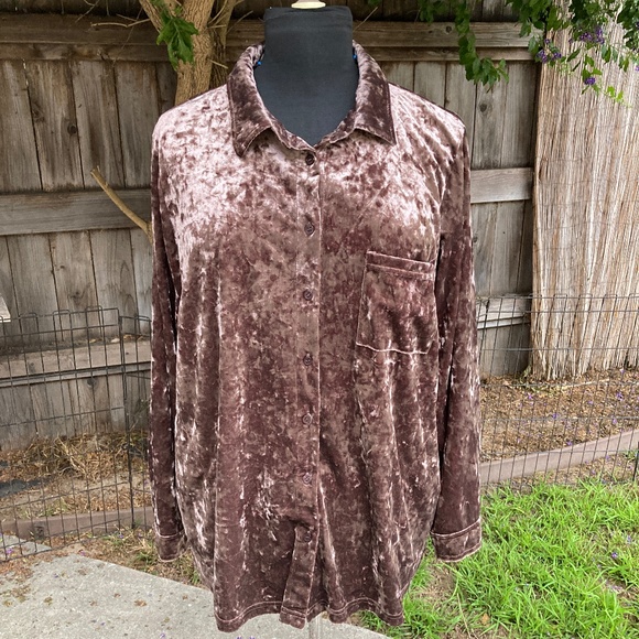 Mocha Crushed Velvet Button Up - Picture 4 of 9